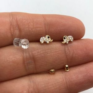 Solid 14K gold Elephant shape earrings W/ cz.